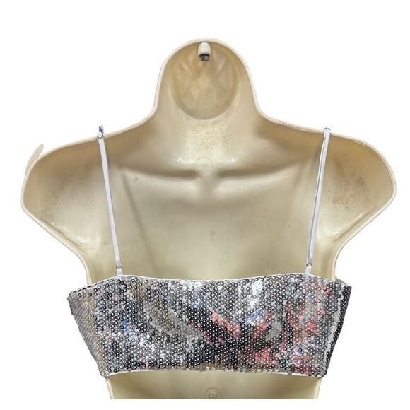 Rhode Crop Top in Silver Sequins NWT Size 4/Small - Picture 3 of 4